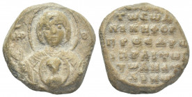 PB Byzantine lead seal. Nikephoros proedros and praitor of the Anatolikoi (11th century).
Obv: Bust of the Virgin orans with the medallion of Christ ...