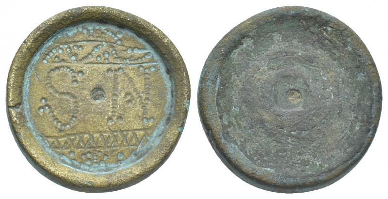 AE Bronze Byzantine balance weight, six nomismata (AD 6th-7th centuries).
Disco...