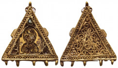 BYZANTINE GOLD AMULET (Circa 10th-11th A.D)
Obv: V /  Virgin orans.
A special example of amulet with exquisite filigree craftsm...