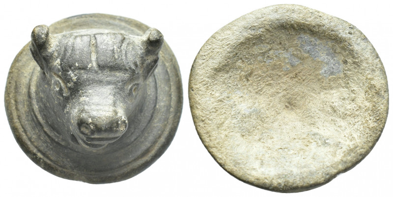 ANCIENT ROMAN BRONZE BULL HEAD APPLİQUE. (1nd - 3rd century A.D)
A bronze relie...