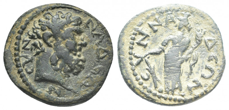 PHRYGIA, Synnada. Pseudo autonomous. AE
Obv: ϹΥΝΝΑΔƐΩΝ.
Bare head of Heracles,...