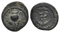 PHRYGIA. Ancyra. Pseudo-autonomous (1st-2nd centuries). AE.
Obv: Poppy between two grain ears.
Rev: Serpent-entwined anchor.
Lindgren & Kovacs A884...