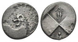 THRACE, Chersonesos. (Circa 386-338 BC). AR Hemidrachm
Obv: Forepart of lion right, head left.
Rev: Quadripartite incuse square; grain ear in one qu...