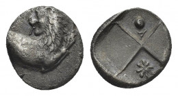 THRACE, Chersonesos. (Circa 386-338 BC). AR Hemidrachm.
Obv: Forepart of lion right, head left.
Rev: Quadripartite incuse square with alternating ra...