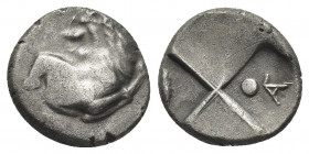 THRACE, Chersonesos. (Circa 386-338 BC). AR Hemidrachm.
Obv: Forepart of lion right, head left.
Rev: Quadripartite incuse square with alternating ra...