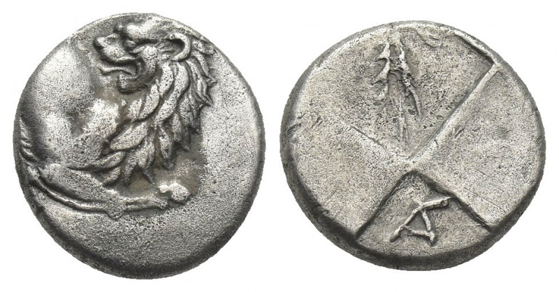 THRACE, Chersonesos. (Circa 386-338 BC). AR Hemidrachm.
Obv: Forepart of lion r...