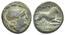 KINGS OF THRACE (Macedonian). Lysimachos (305-281 BC). AE Unit. Lysimacheia.
Obv: Helmeted head of Athena, right.
Rev: ΒΑΣΙΛΕΩΣ / ΛΥΣΙΜΑΧΟΥ.
Lion l...