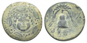 KINGS OF MACEDON. Philip III Arrhidaios (323-317 BC). AE 1/2 Unit. Salamis.
Obv: Macedonianshield, withfacinggorgoneion on boss.
Rev: B - A.
Helmet...
