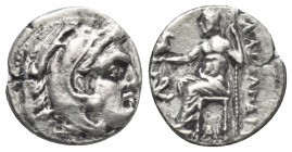 KINGS OF MACEDON. Alexander III 'the Great' (336-323 BC). Drachm. Lampsakos.
Obv: Head of Herakles right, wearing lion skin.
Rev: AΛΕΞΑΝΔΡΟΥ.
Zeus ...