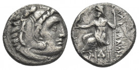 KINGS OF MACEDON. Alexander III 'the Great' (336-323 BC). Drachm. Abydos.
Obv: Head of Herakles right, wearing lion skin.
Rev: AΛΕΞΑΝΔΡΟΥ.
Zeus sea...
