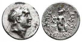 KINGS OF CAPPADOCIA. Ariarathes V Eusebes Philopator. Fourrèe AR Drachm (Circa 163-130 BC).
Obv: Diademed head right.
Rev: ΒΑΣΙΛΕΩΣ / APIAPAΘOY / EY...