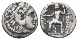 KINGS OF MACEDON. Alexander III 'the Great' (336-323 BC). Drachm. Miletos.
Obv: Head of Herakles right, wearing lion skin.
Rev: AΛEΞANΔPOY.
Zeus se...