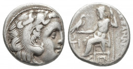KINGS OF MACEDON. Alexander III 'the Great' (336-323 BC). Drachm. Kolophon.
Obv: Head of Herakles right, wearing lion skin.
Rev: AΛEΞANΔPOY.
Zeus s...