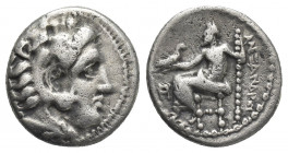 KINGS OF MACEDON. Alexander III 'the Great' (336-323 BC). Struck under Antigonos I Monophthalmos, (Circa 310-301). Drachm. Kolophon.
Obv: Head of Her...