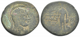 Paphlagonia. Amastris. Time of Mithradates VI Eupator(Circa 90-85 BC) AE.
Obv: Helmeted head of Athena right, in crested helmet with Pegasus.
Rev: A...