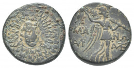 PONTOS. Amisos. Ae (Circa 85-65 BC). Time of Mithradates VI Eupator.
Obv: Aegis facing.
Rev: AMIΣOY.
Nike advancing right with shouldered palm bran...