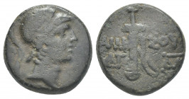 PONTOS. Amisos. Time of Mithradates VI (Circa 111-105 or 95-90 BC). Ae.
Obv: Helmeted head of Ares right.
Rev: AMI - ΣOY.
Sword in sheath; monogram...