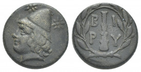 TROAS, Birytis. (4th-3rd centuries BC). AE.
Obv: Head of Kabeiros left, wearing pilos; star to left and right.
Rev: B - I / P - Y in two lines aroun...