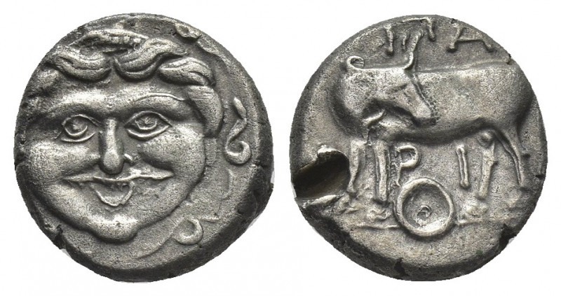 MYSIA, Parion. (4th century BC). AR Hemidrachm.
Obv: Facing gorgoneion within i...