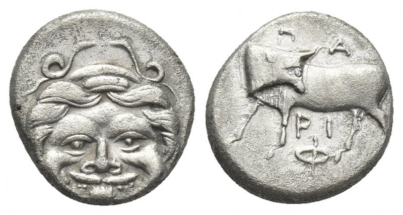 MYSIA, Parion. (4th century BC). AR Hemidrachm.
Obv: Facing gorgoneion within i...