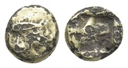 MYSIA, Kyzikos. (Circa 600-550 BC). EL Fourrée Hemihecte.
Obv: Two tunny fish swimming to left.
Rev: Incuse punch.
Cf. Hurter & Liewald III 34.2 (E...