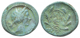 MYSIA, Kyzikos. (2nd-1st centuries BC). AE.
Obv:Head of Kore,right.
Rev: K[Y] / Z[I]
Wreath.
MC 151.
Condition: About VF.
Weight: 5.17 g.
Diame...