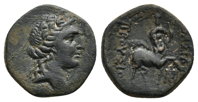 KINGS OF BITHYNIA. Prusias II Kynegos . Nikomedeia AE (182-149 BC).
Obv: Draped...