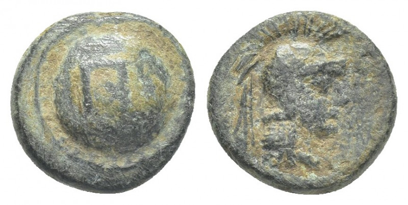 PAMPHYLIA. Aspendos (circa 4th-3rd BC) AE.
Obv: Shild with monogram (omicron in...