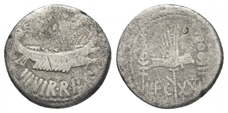 MARK ANTONY. AR, Denarius (32-31 BC). Military mint travelling with Mark Antony....