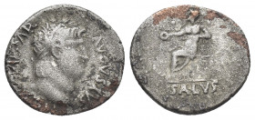 NERO (54-68). Denarius. Rome.
Obv: [NERO] [CAE]SAR AVGVSTVS.
Laureate head right.
Rev: SALVS.
Salus; draped, seated left on throne, holding patera...