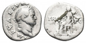 VESPASIAN (69-79). Denarius. Rome.
Obv: IMP CAES VES[P AVG P M].
Laureate head of Vespasian, right.
Rev: TRI – PO[T].
Vesta draped; seated left on...