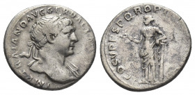 TRAJAN (98-117 AD). AR, Denarius. Rome.
Obv: IMP TRAIANO AVG GER DAC P M [TR P].
Bust of Trajan, laureate, draped on left shoulder, right.
Rev: COS...
