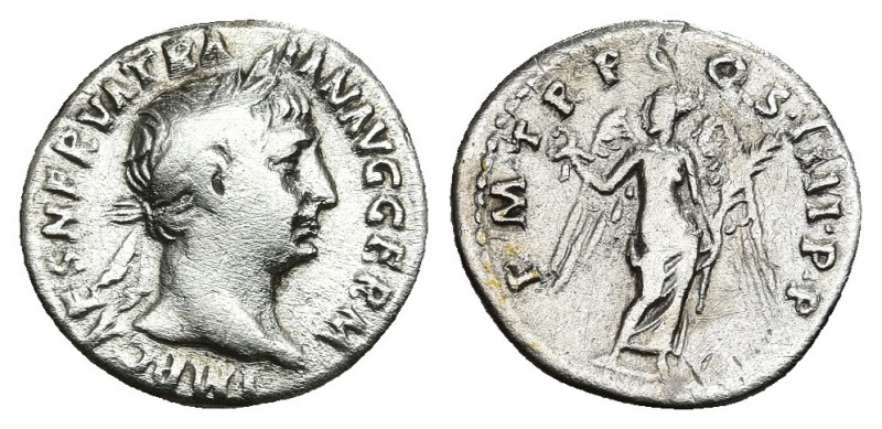 TRAJAN (98-117). Denarius. Rome.
Obv: IMP CAES NERVA TRAIAN AVG GERM.
Laureate...