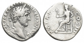 HADRIAN (117-138 AD). AR, Denarius. Rome.
Obv: IMP CAESAR TRAIAN HADRIANVS AVG.
Bust of Hadrian laureate, right.
Rev: P M TR P COS III.
Pax seated...