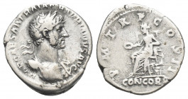 HADRIAN (117-138 AD). AR, Denarius. Rome.
Obv: IMP CAESAR TRAIAN HADRIANVS AVG.
Bust of Hadrian, laureate, cuirassed, right.
Rev: P M TR P COS II /...