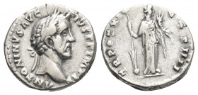 ANTONINUS PIUS (138-161 AD). AR, Denarius. Rome.
Obv: ANTONINVS AVG PIVS P P IMP II.
Laureate head of Antoninus Pius, right.
Rev: TR POT XIX COS II...