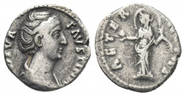 DIVA FAUSTINA I (Died 140/1). AR, Denarius. Rome. Struck under Antoninus Pius.
Obv: DIVA FAVSTINA.
Draped bust right.
Rev: AETERNITAS.
Aeternitas ...