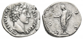 MARCUS AURELIUS (Caesar, 139-161 AD). AR, Denarius. Rome.
Obv: AVRELIVS CAESAR AVG PII F.
Bare head of Marcus Aurelius, right.
Rev: COS II.
Honos ...