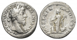 MARCUS AURELIUS (161-180 AD). AR, Denarius. Rome.
Obv: M ANTONINVS AVG ARMENIACVS.
Laureate head of Marcus Aurelius, right.
Rev: P M TR P XIX IMP I...