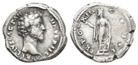 MARCUS AURELIUS (Caesar, 139-161 AD). AR, Denarius. Rome.
Obv: AVRELIVS CAES ANTON AVG PII F.
Bare head of Marcus Aurelius, right.
Rev: TR POT XIII...