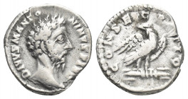 DIVUS MARCUS AURELIUS (161-180 AD). AR, Denarius. Rome.
Obv: DIVVS M ANTONINVS PIVS.
Bare head of Divus Marcus Aurelius, right.
Rev. CONSECRATIO.
...