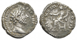 MARCUS AURELIUS (161-180 AD). AR, Denarius. Rome.
Obv: M ANTONINVS AVG ARM PARTH MAX.
Laureate head of Marcus Aurelius, right.
Rev: TR P XXII IMP V CO...