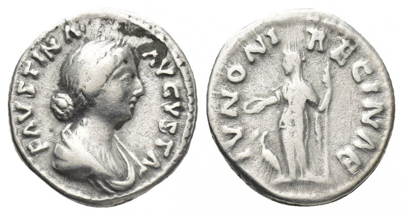 FAUSTINA II (Augusta, 147-175 AD). AR, Denarius. Rome.
Obv: FAVSTINA AVGVSTA.
...