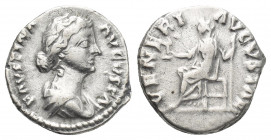 FAUSTINA II (Augusta, 147-176 AD). AR, Denarius. Rome.
Obv: FAVSTINA AVGVSTA.
Draped bust of Faustina, right.
Rev: VENERI AVGVSTAE.
Venus draped; ...
