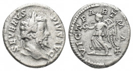 SEPTIMIUS SEVERUS (202-210 AD). AR, Denarius. Rome.
Obv: SEVERVS PIVS AVG.
Head of Septimius Severus, laureate, right.
Rev: VICT PART MAX.
Victory...
