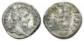 SEPTIMIUS SEVERUS (193-211 AD). AR, Denarius. Rome.
Obv: SEVERVS PIVS AVG.
Laureate head of Septimius Severus, right.
Rev: RESTITVTOR VRBIS.
Roma ...