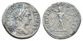 CARACALLA (198-217 AD). AR, Denarius. Rome.
Obv: ANTONINVS PIVS AVG.
Laureate head of Caracalla, right.
Rev: PONTIF TRP X COS II.
Mars helmeted, n...