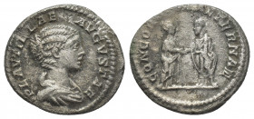 PLAUTILLA (Augusta, 202-205). Denarius. Rome.
Obv: PLAVTILLAE AVGVSTAE.
Draped bust of Plautillia, hair waved and tucked, right.
Rev: CONCORDIAE AE...