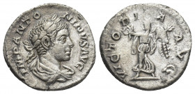 ELAGABALUS (218-222 AD). AR, Denarius. Rome.
Obv: IMP ANTONINVS PIVS AVG.
Laureate, draped and cuirassed bust of Elagabalus to right.
Rev. VICTORIA...