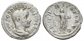 GORDIAN III (238-244). AR, Denarius. Rome.
Obv: IMP GORDIANVS PIVS FEL AVG.
Radiate, draped and cuirassed bust right.
Rev: AETERNITATI AVG.
Sol st...